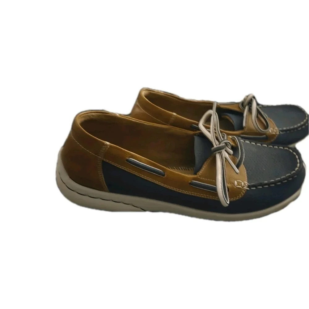 Men's Size 8 Blue Brown Boat‎ Shoes Casual Moc Toe Comfort Loafers Unbranded
